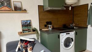 A kitchen or kitchenette at Appartement style chalet proche Cité Carcassonne & lac de la Cavayère