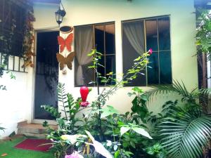 a house with butterflies on the windows and plants at Suites Maderos San Benito in San Salvador