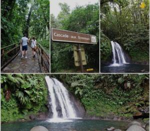 un collage de cuatro fotos de una cascada en La BEL KREOL, en Le Gosier 2 fotos más