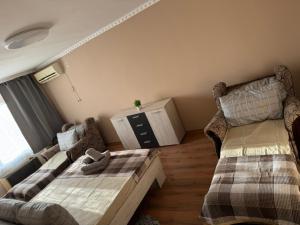 别列戈沃Panorama Spa Apartment的有两张床和一扇窗户的客厅 更多5张照片