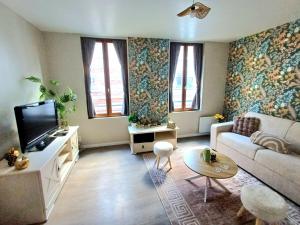 a living room with a couch and a tv at Studio Cosy 32 m2 hyper centre Châlons-en-Champagne in Chalons en Champagne