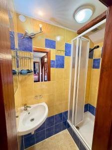 a bathroom with a sink and a shower at Chata Amálka in Rokytnice nad Jizerou