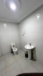 a bathroom with a toilet and a sink at Prof's Villa in Kumasi +22 photos