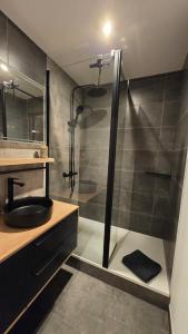 Appartement atypique au cœur de Sallanches في سالونش: حمام مع دش ومغسلة