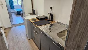 a kitchen with a stove and a sink in a room at Zero Distance Studio in Podgorica