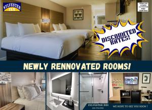 a collage of two pictures of a hotel room at Sylvester Inn in Sylvester