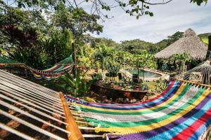 a hammock at a resort with a pool at Flor y Bambu in Playa Grande