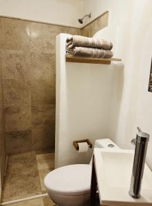 Santuario 71 Lofts and apartments في غواناخواتو: حمام مع مرحاض أبيض ومغسلة +27 صورة