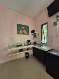 eine Küche mit Spüle und Arbeitsplatte in der Unterkunft Quiet second-floor apartment 4 in El Cuyo