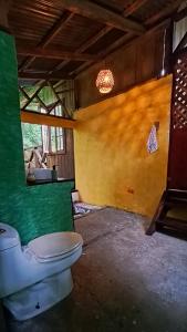 AlmiranteCasa Cacao的一间带卫生间和绿色墙壁的浴室