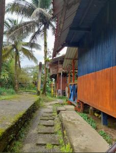 un edificio con una palmera delante en Hostal ladrillerossurf, en Buenaventura