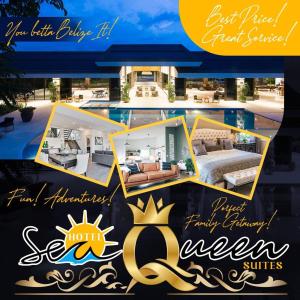 a flyer for a real estate listing with a mansion at Hotel Sea Queen Suite & Golf Cart Rental in San Pedro