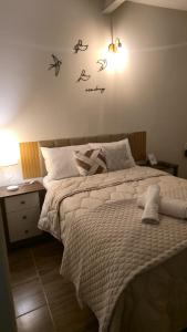 欧鲁普雷图Cantinho Mineiro Quarto Privativo 520M Do Centro的一间卧室，配有一张床和一张带灯的书桌