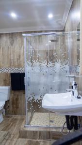 ein Badezimmer mit Glasdusche und Waschbecken in der Unterkunft EGB Guest House in Springs + 15 Fotos