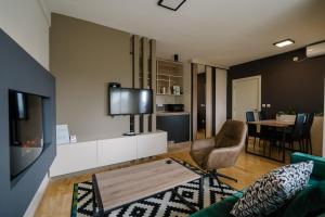 NAR Royalton Deluxe Apartment #74 في نيشْ: غرفة معيشة مع أريكة وتلفزيون