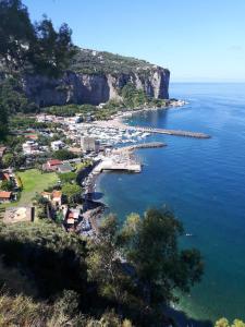 una vista aerea di una spiaggia con barche in acqua di La Casa del Sole a Vico Equense