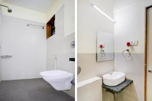 a white bathroom with a toilet and a sink at Palette Hotel And Resort Igatpuri Formerly Bodh Valley Resort in Igatpuri