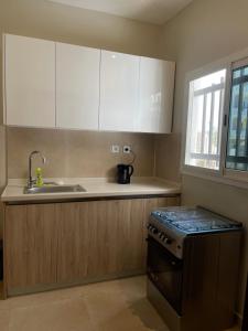 达喀尔Logement standing moderne au centre de Dakar的带水槽和炉灶的厨房 顶部烤箱 更多11张照片