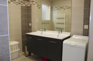 朗德蒙特Gîte Isatis的浴室里有洗手池、马桶和镜子。 更多2张照片