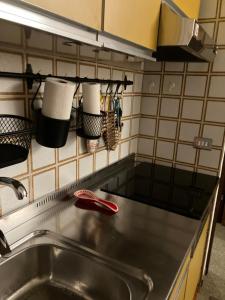 a kitchen sink with a red spoon next to it at mountain summit sestriere in Sestriere +21 photos