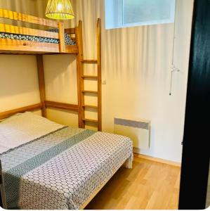 una camera con un letto e due letti a castello di Appartement - Mon Cottage ad Argelès-Gazost