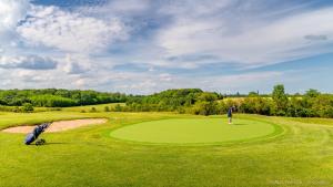 a man is standing on a green golf course at Cottages du Golf Fleuray-Amboise in Cangey