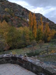 Un grupo de pájaros posados en lo alto de un muro de piedra. en Ecogite du Mas de Trape, en Talau
