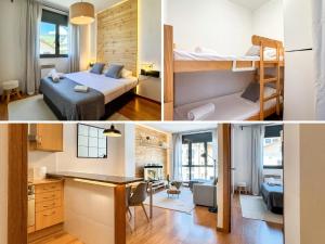 two pictures of a small apartment with a bed and a kitchen at Molina Molinísimo in La Molina