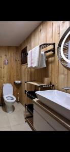 Ένα μπάνιο στο Cozy Wooden House in Kiket'i კიკეთი +26 φωτογραφίες