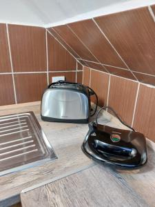 una tostadora en la parte superior de un mostrador junto a una tostadora en Apartmány Arin, en Jáchymov