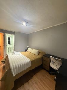 康塞普西翁Vista Mirador Centro con Balcón Dúo的卧室里有一张床和一个梳妆台