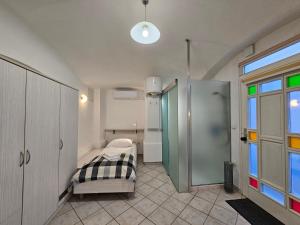 Un pat sau paturi într-o cameră la Tiny central studio apartment Nika Ljubljana