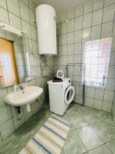 BekecsGreenPark Candy Manor with Large Garden Close to Tokaj的配有洗衣机和水槽的浴室