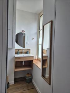 Saint-Rémy-la-VarenneLes chambres de Marcel的浴室里有洗手池和镜子