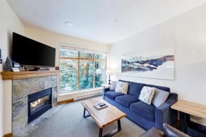 惠斯勒Northstar 71的带蓝色沙发和壁炉的客厅 更多20张照片