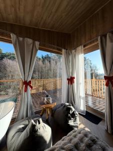 NieżynNowoczesne Domki na Drzewie - Kołobrzeg - Sauna - PolanaGlamp的有两张沙发和一扇大窗户的客厅 更多54张照片