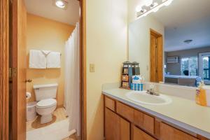a bathroom with a sink and a toilet and a mirror at 04 Lodge in Hood River +12 photos