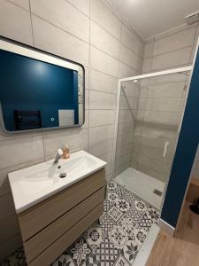 モンティエ・アン・デにあるLe Refuge de Raoulの洗面台とシャワー付きのバスルーム