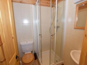 een badkamer met een douche, een toilet en een wastafel bij 3 Bed in Clyro BN314 in Rhos-gôch +18 foto's