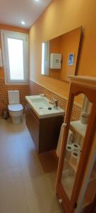 a bathroom with a sink and a toilet and a mirror at Sierra Nevada Rent Superior in Sierra Nevada