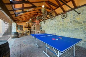 a ping pong table in a room with a stone wall at Villa Requiem in Bednja