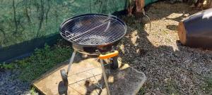 Maison confortable avec piscine à Goyave في Barbier: جلسة شواية فوق لوح اسمنتي