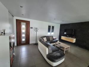 un soggiorno con un divano e una TV di Chez Roberto a La Chapelle-Saint-Mesmin