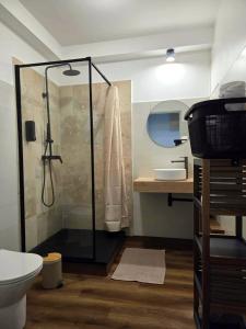 圣丹尼斯Sawadee Studio, meublé & jardin的带淋浴和卫生间的浴室