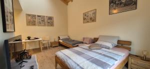 una camera da letto con un letto, una scrivania e un tavolo di Gästehaus Hähnchenbach a Kelberg