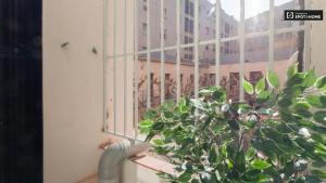 une usine devant une fenêtre avec un bâtiment dans l'établissement Ramblas Apartment Central BCN, à Barcelone