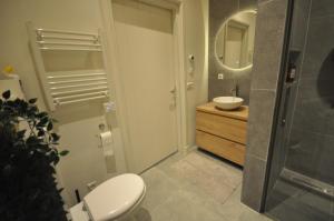 a bathroom with a toilet and a sink and a mirror at Hoeve 't Peerdeke in Breda +17 photos