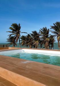 ein Swimmingpool mit Palmen und dem Meer in der Unterkunft Vista pro mar maravilhosa,Tibau-RN - INNOVA in Tibau