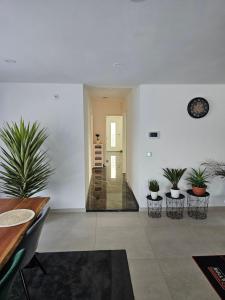 un soggiorno con piante in vaso sul muro di Sebastian's Chalet Royal a Ötigheim