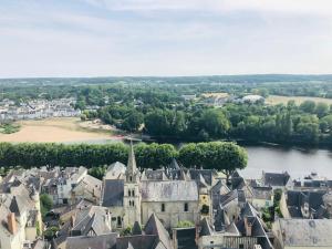 an aerial view of a town with a river at Maison familiale Chinon in Chinon +6 photos